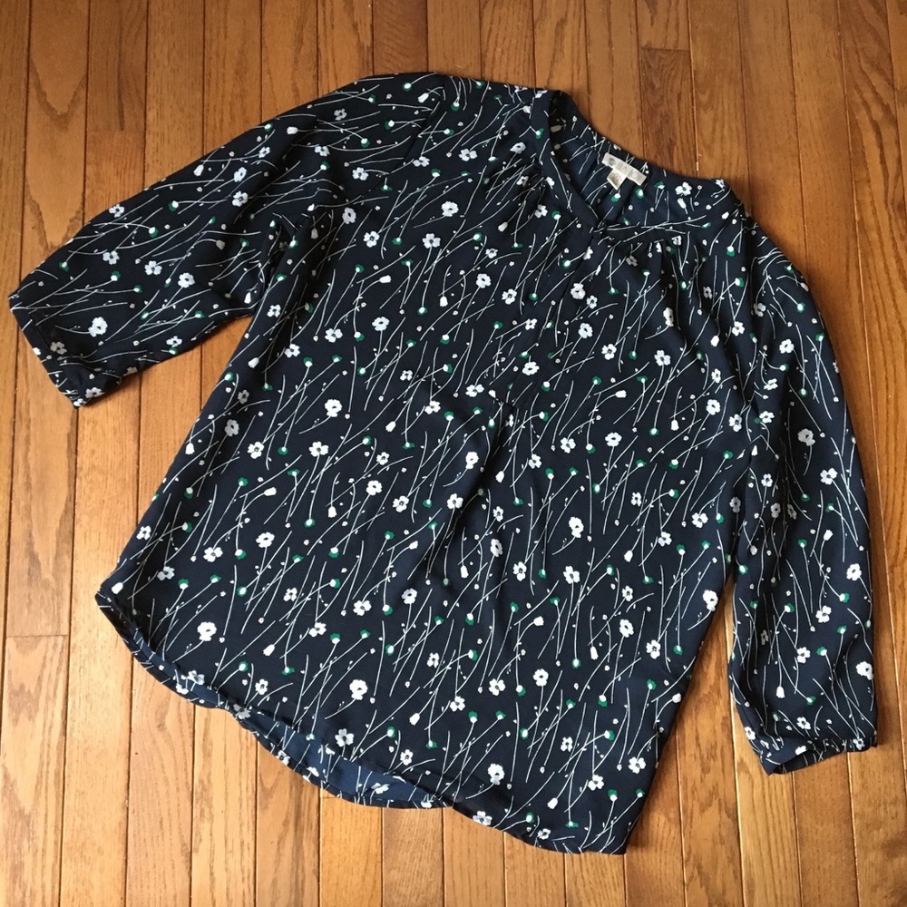 NEW! {Lila Rose} Blue Floral Print Blouse Tunic XL